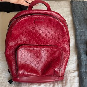 Gucci GG Signature Leather Backpack- Red Hibiscus
